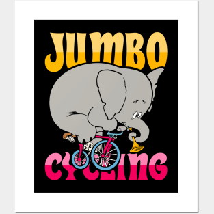 Jumbo Cycling Retro Cartoon Elephant on a Bike Posters and Art